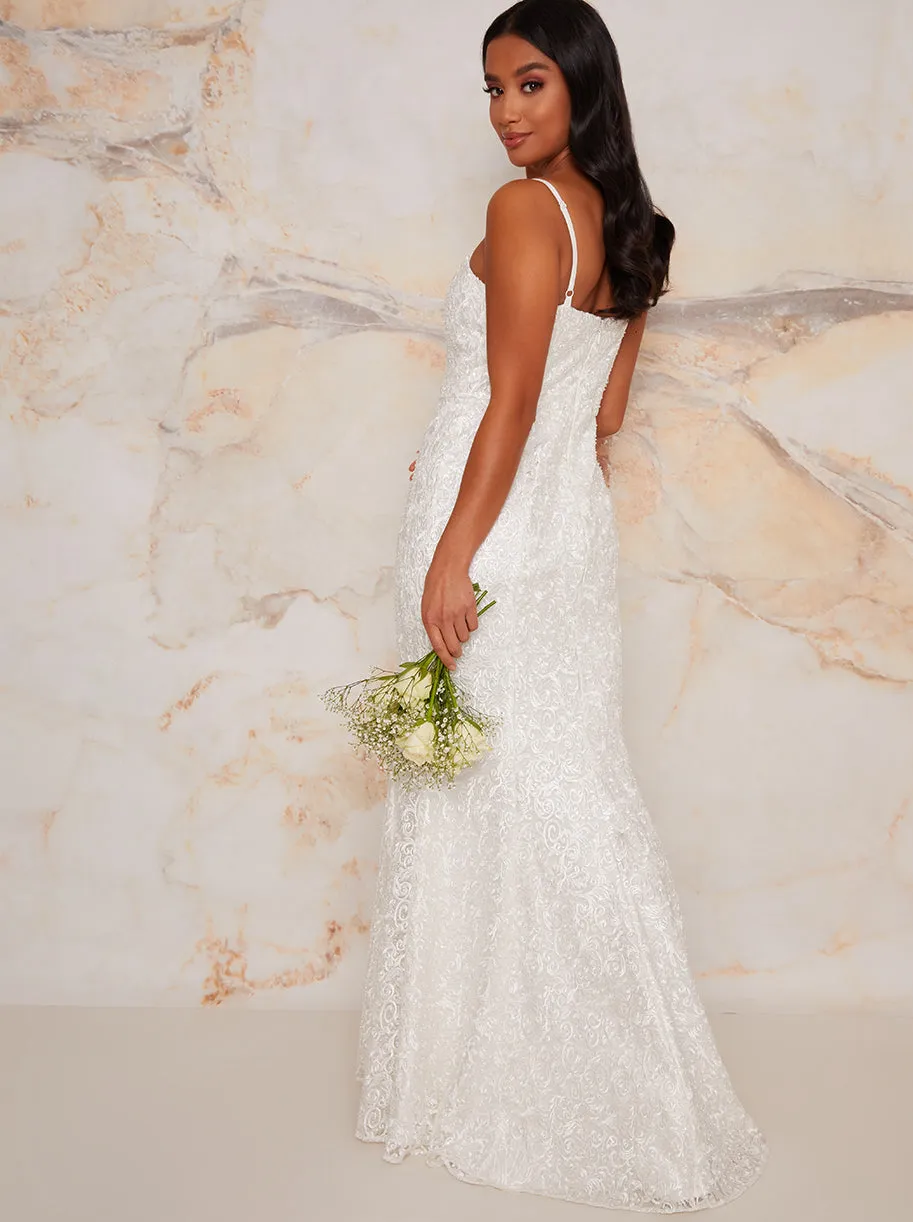 Petite Cami Sequin Embellished Wedding Dress in White sold by Chi Chi London product image thumbnail 3
