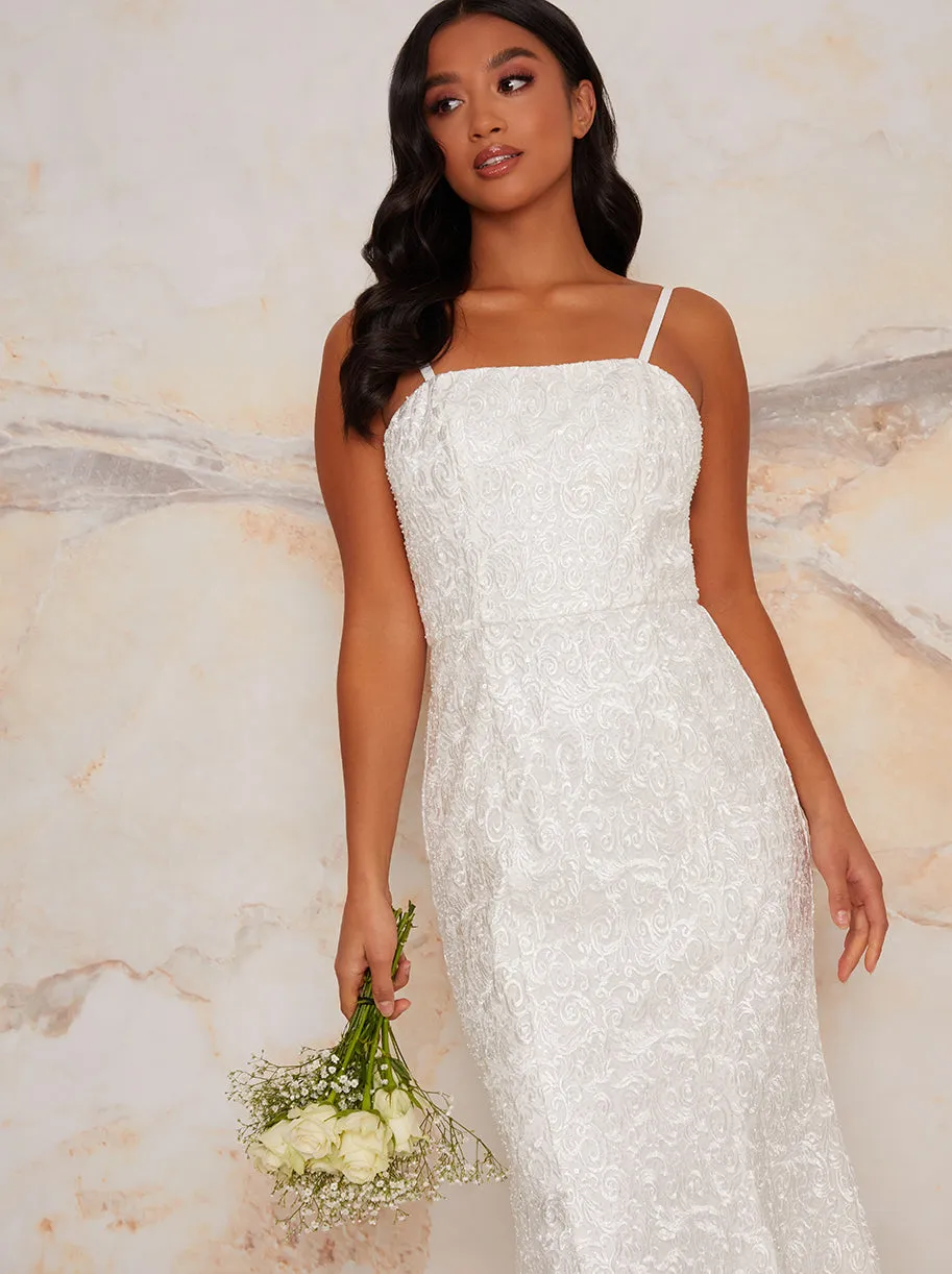 Petite Cami Sequin Embellished Wedding Dress in White sold by Chi Chi London product image thumbnail 2