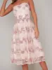 Embroidered Floral Bandeau Midi Dress in Pink sold by Chi Chi London