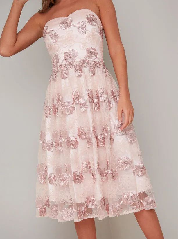 Embroidered Floral Bandeau Midi Dress in Pink sold by Chi Chi London product image thumbnail 2