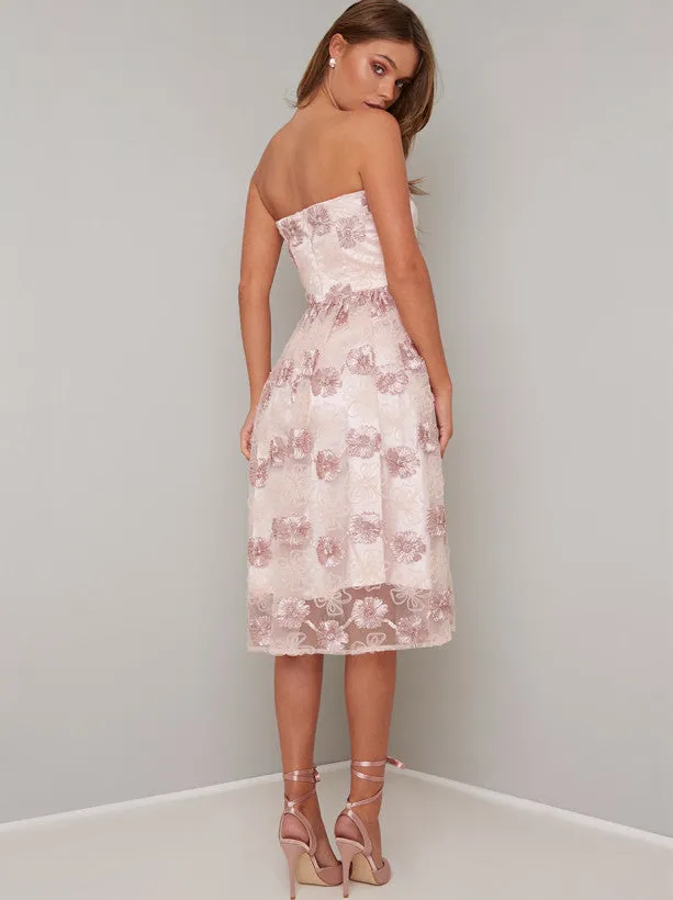 Embroidered Floral Bandeau Midi Dress in Pink sold by Chi Chi London product image thumbnail 3