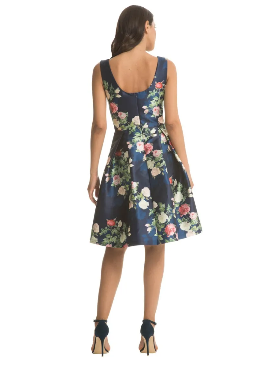 Boat Neck Floral Skater Dress in Navy sold by Chi Chi London product image thumbnail 3