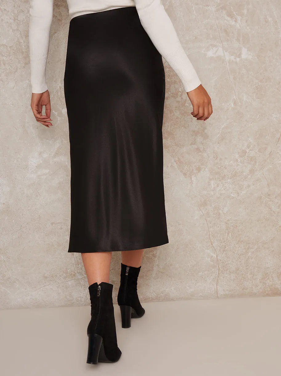 Satin Slip Midi Skirt in Black sold by Chi Chi London product image thumbnail 3