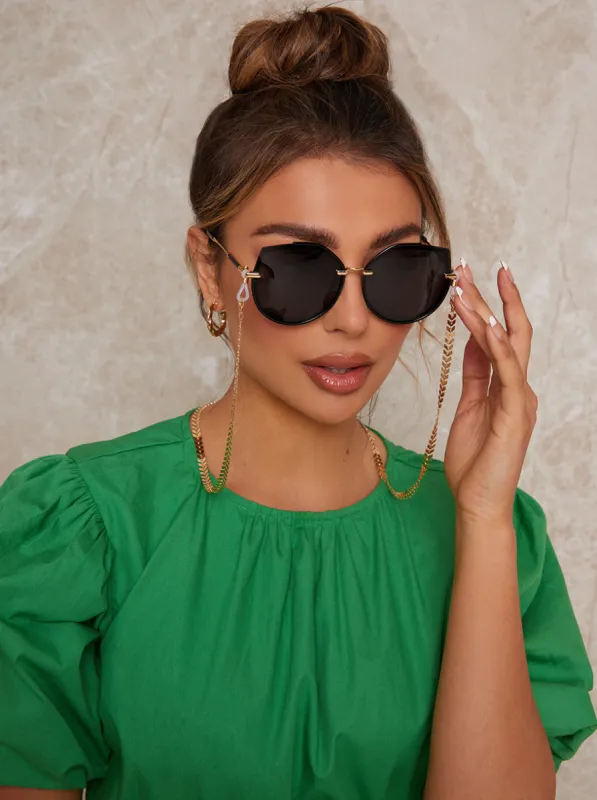 Leaf Detail Sunglasses Chain in Gold sold by Chi Chi London