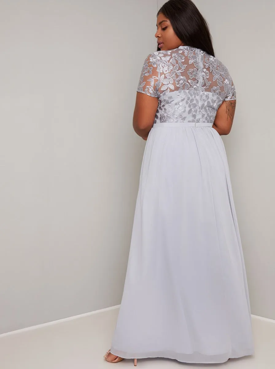 Plus Size High Neck Lace Pleat Maxi Dress in Blue sold by Chi Chi London product image thumbnail 3