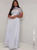 Plus Size High Neck Lace Pleat Maxi Dress in Blue sold by Chi Chi London