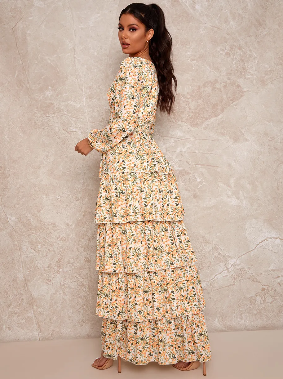 Floral Tiered Maxi Dress in Yellow sold by Chi Chi London product image thumbnail 3