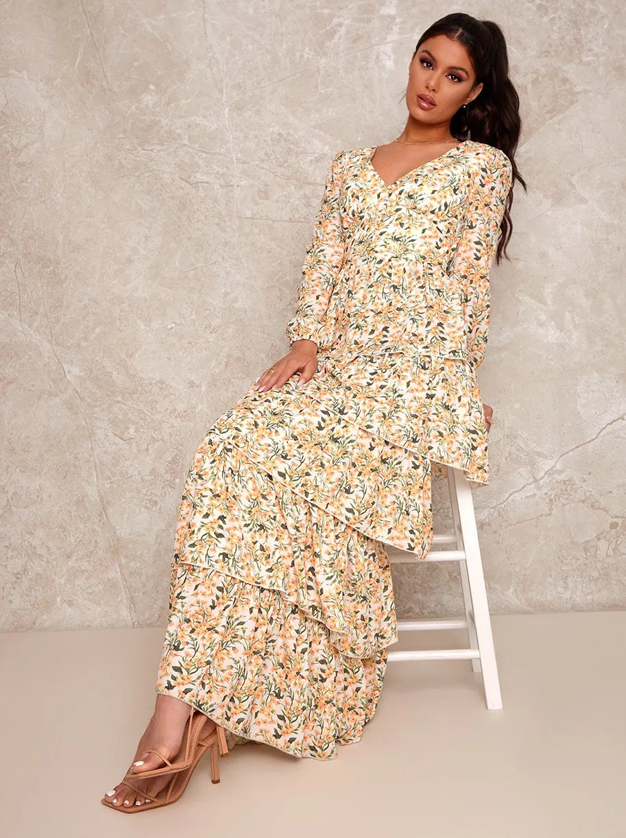 Floral Tiered Maxi Dress in Yellow sold by Chi Chi London product image thumbnail 4