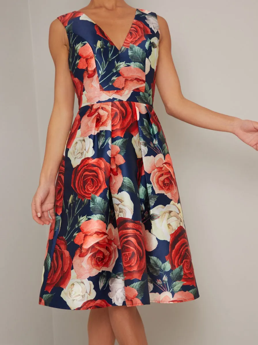 Bold Floral Print Box Pleat Midi Dress in Blue sold by Chi Chi London product image thumbnail 3