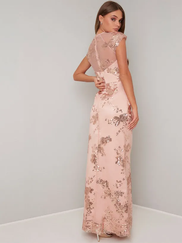 Embellished Cap Sleeved Maxi Dress in Rose Gold sold by Chi Chi London product image thumbnail 3