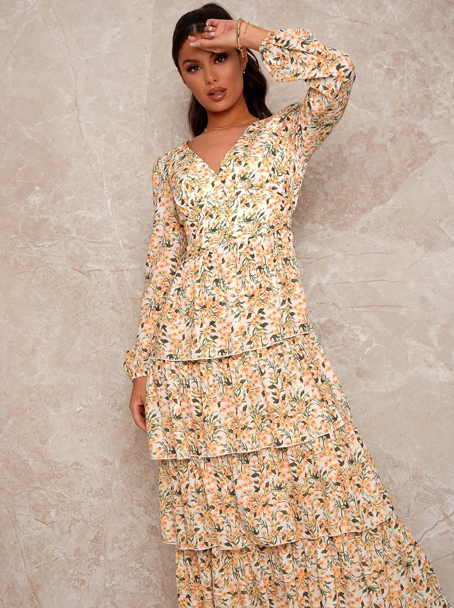 Floral Tiered Maxi Dress in Yellow sold by Chi Chi London product image thumbnail 2