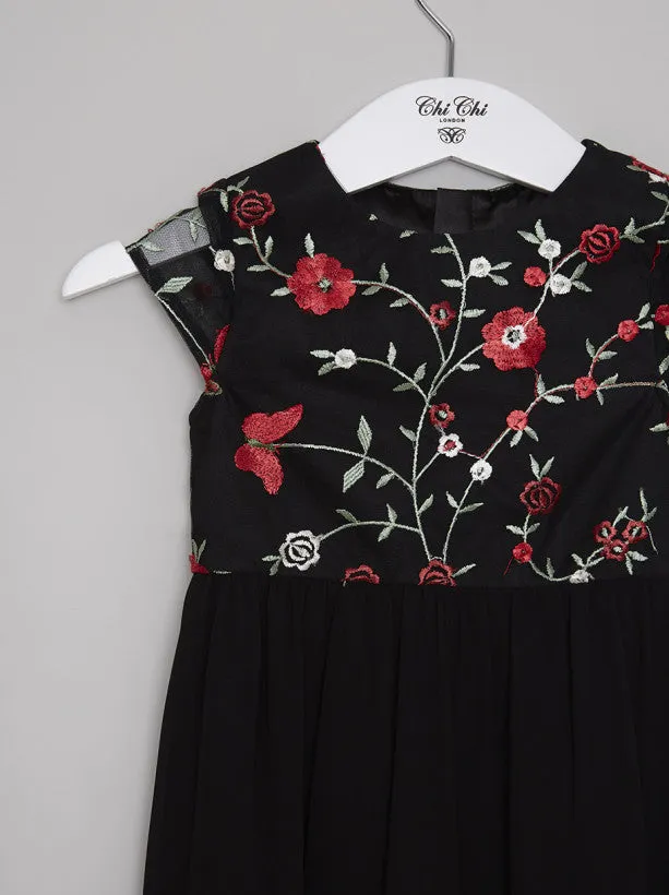 Girls Floral Embroidered Party Midi Dress in Black sold by Chi Chi London product image thumbnail 3
