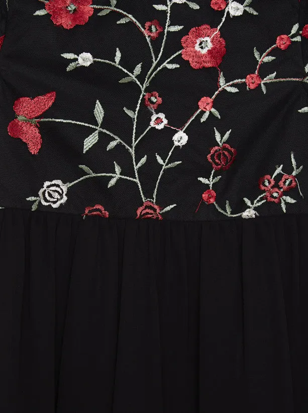 Girls Floral Embroidered Party Midi Dress in Black sold by Chi Chi London product image thumbnail 4