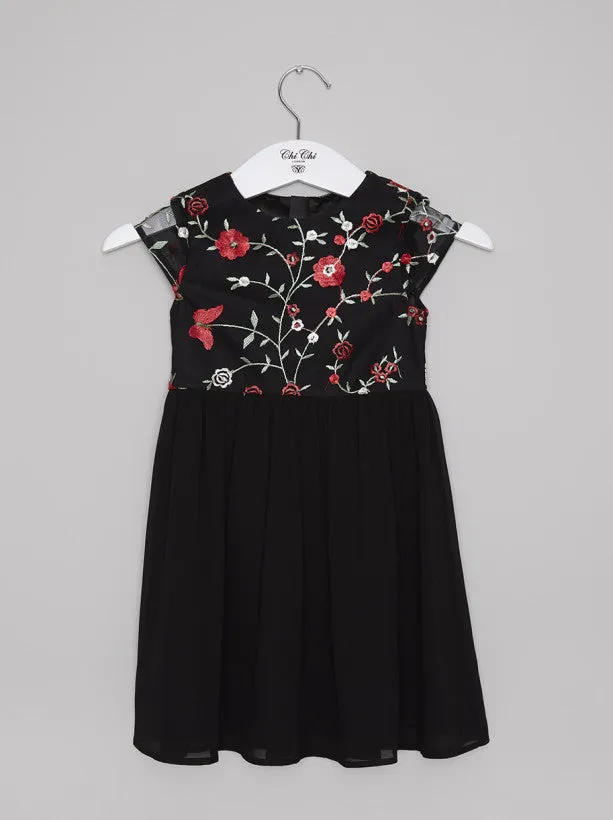 Girls Floral Embroidered Party Midi Dress in Black sold by Chi Chi London product image thumbnail 2