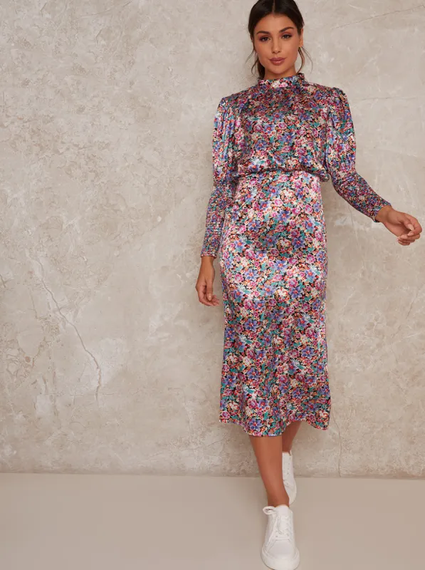 High Neck Balloon Sleeve Midi Dress in Black sold by Chi Chi London