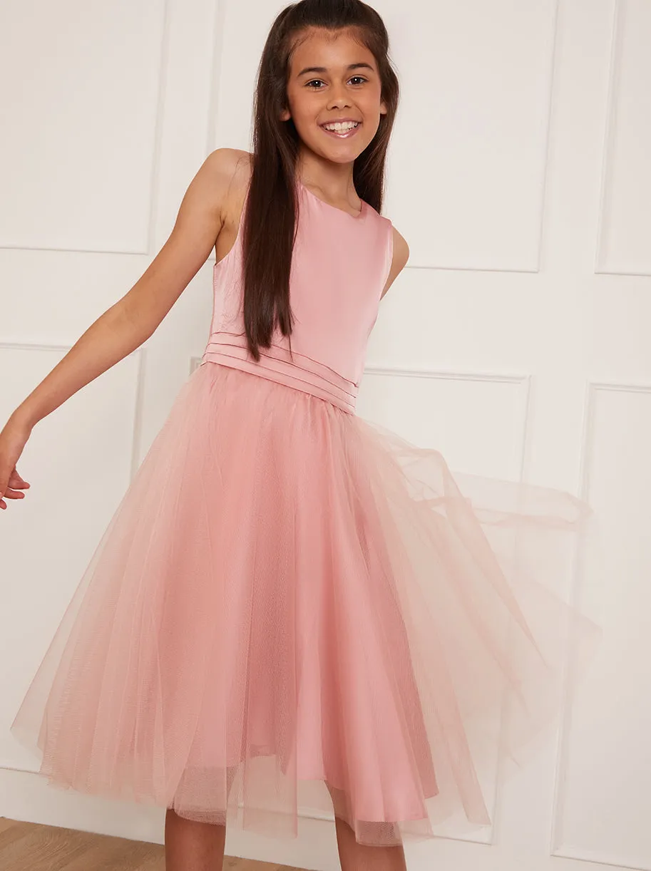 Girls Sleeveless Tulle Midi Dress in Pink sold by Chi Chi London product image thumbnail 4