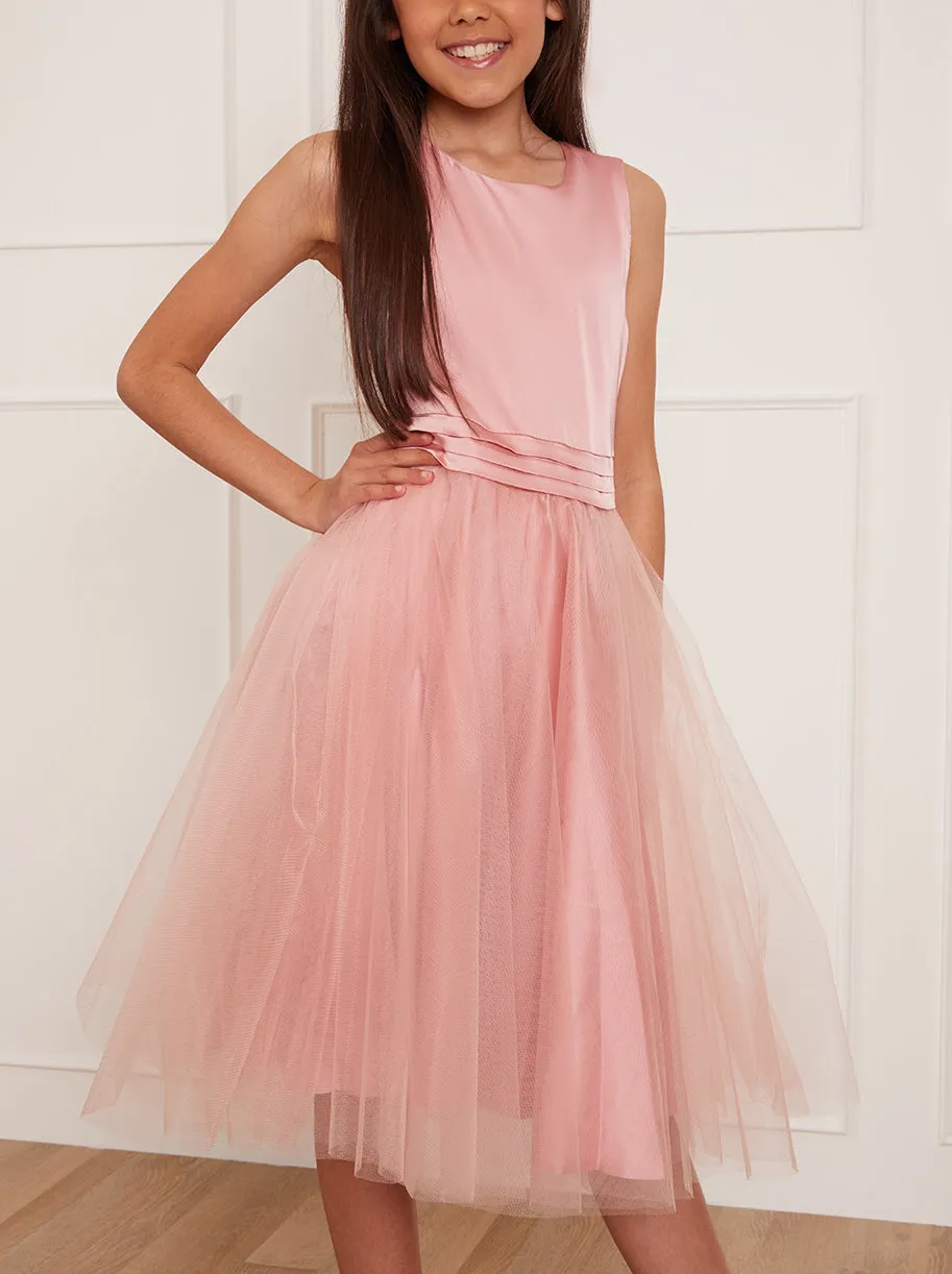 Girls Sleeveless Tulle Midi Dress in Pink sold by Chi Chi London product image thumbnail 3