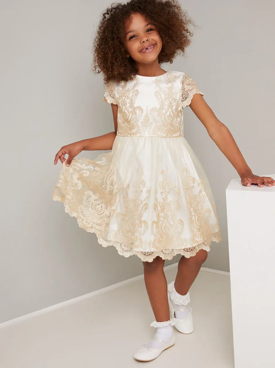 Girls Embroidered Lace Midi Dress in Cream sold by Chi Chi London product image thumbnail 3