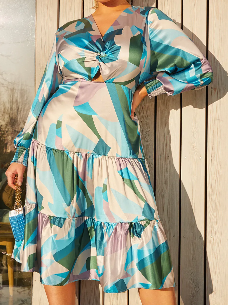 Plus Size Twist Front Abstract Printed Midi Dress in Blue sold by Chi Chi London product image thumbnail 3