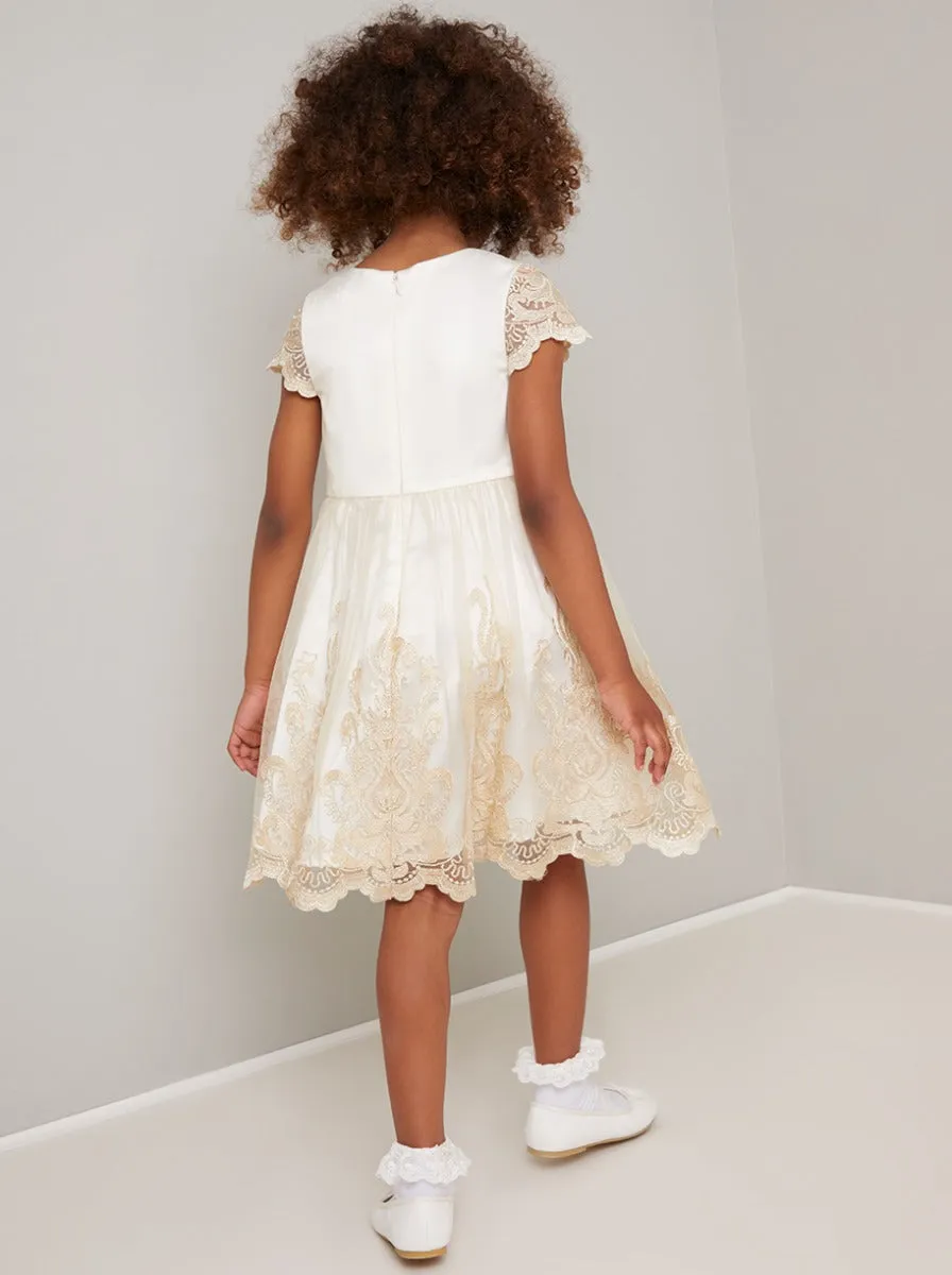 Girls Embroidered Lace Midi Dress in Cream sold by Chi Chi London product image thumbnail 4