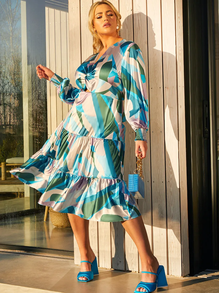 Plus Size Twist Front Abstract Printed Midi Dress in Blue sold by Chi Chi London product image thumbnail 2