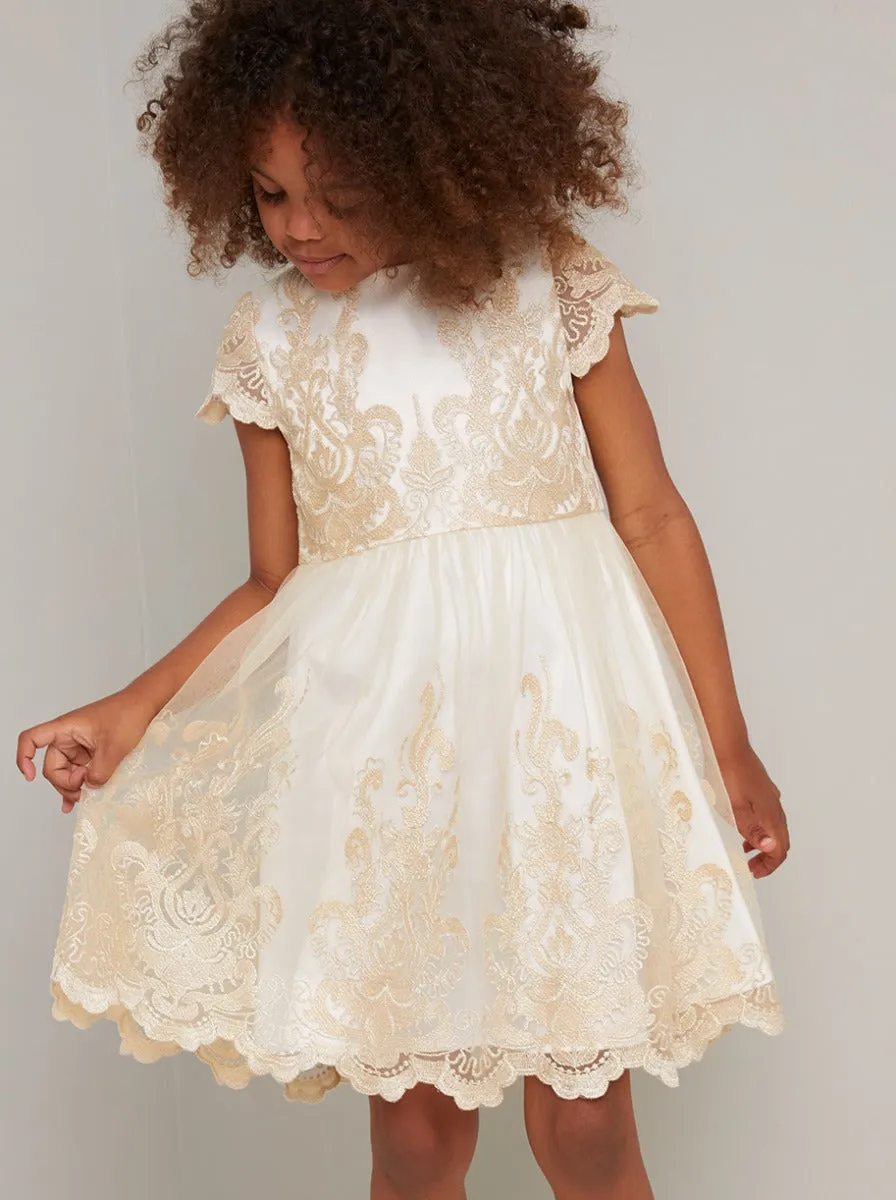 Girls Embroidered Lace Midi Dress in Cream sold by Chi Chi London product image thumbnail 2