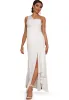 One Shoulder Satin Finish Maxi Dress in White sold by Chi Chi London