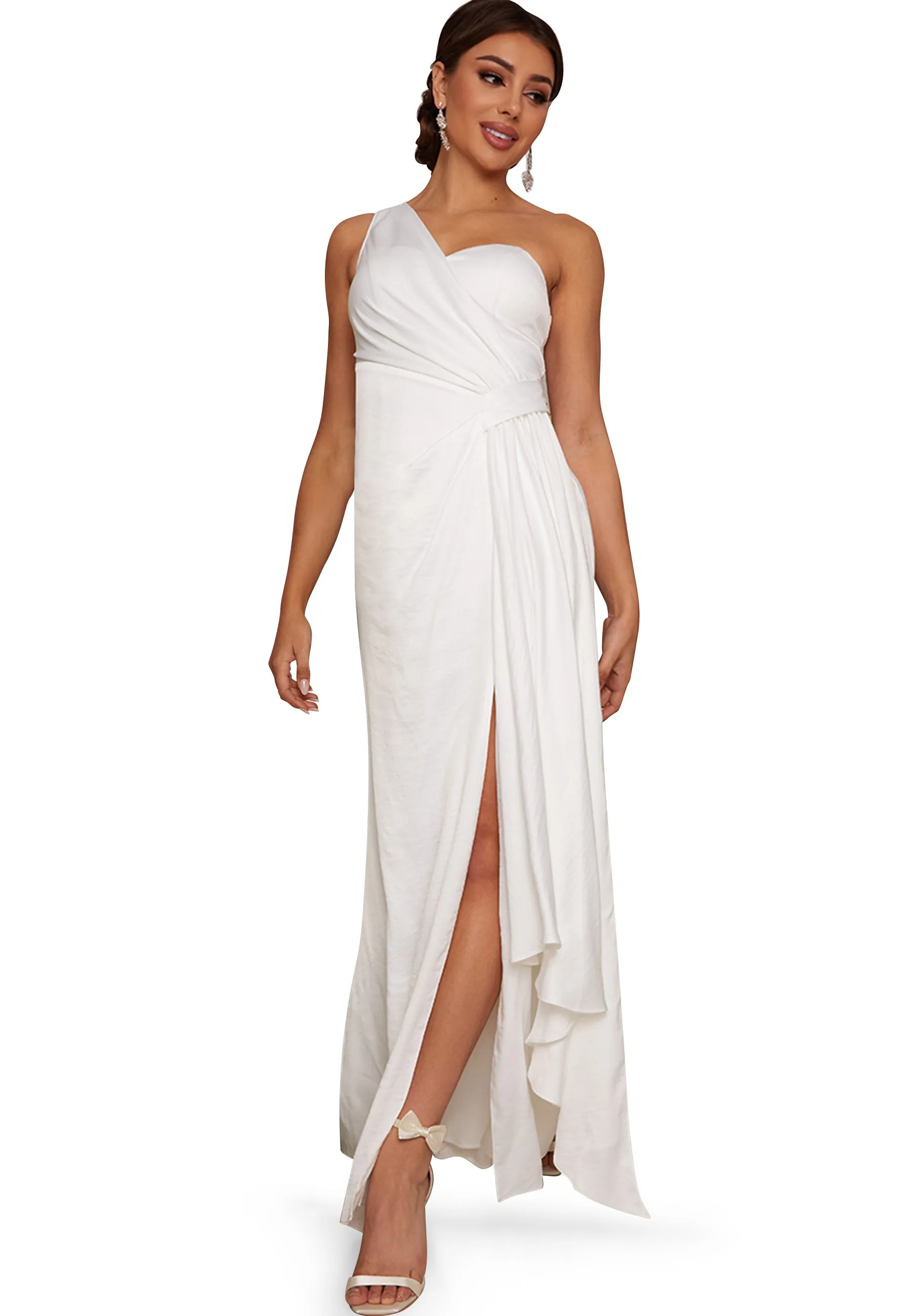 One Shoulder Satin Finish Maxi Dress in White sold by Chi Chi London product image thumbnail 5