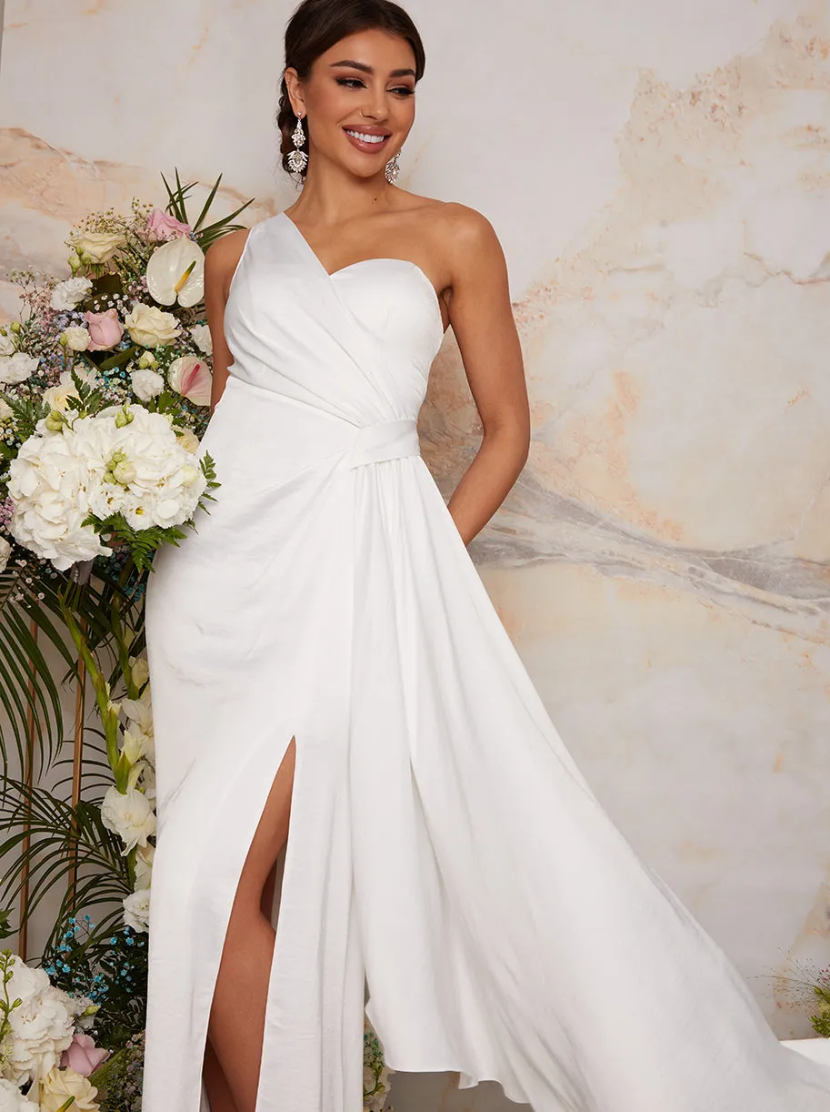 One Shoulder Satin Finish Maxi Dress in White sold by Chi Chi London product image thumbnail 2