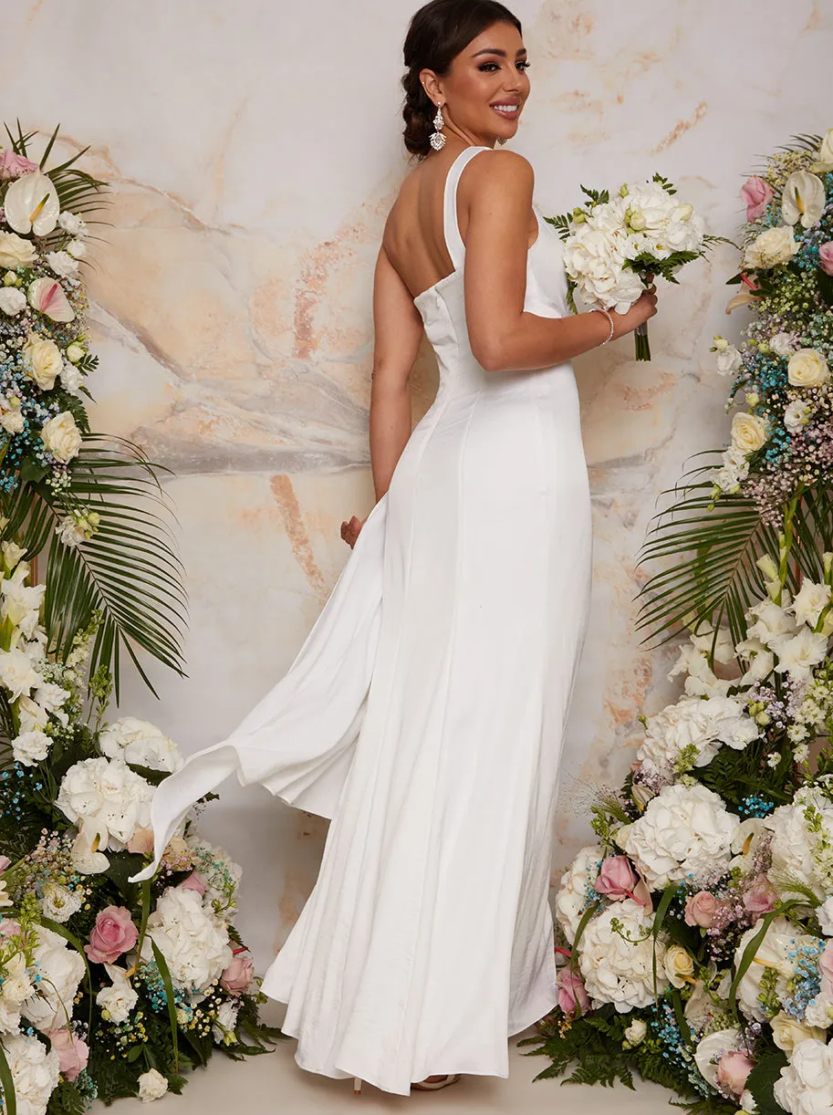 One Shoulder Satin Finish Maxi Dress in White sold by Chi Chi London product image thumbnail 3