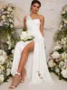 One Shoulder Satin Finish Maxi Dress in White sold by Chi Chi London