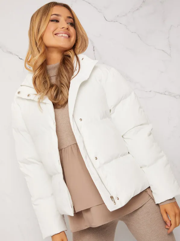 Cropped Padded Puffer Coat in Cream sold by Chi Chi London