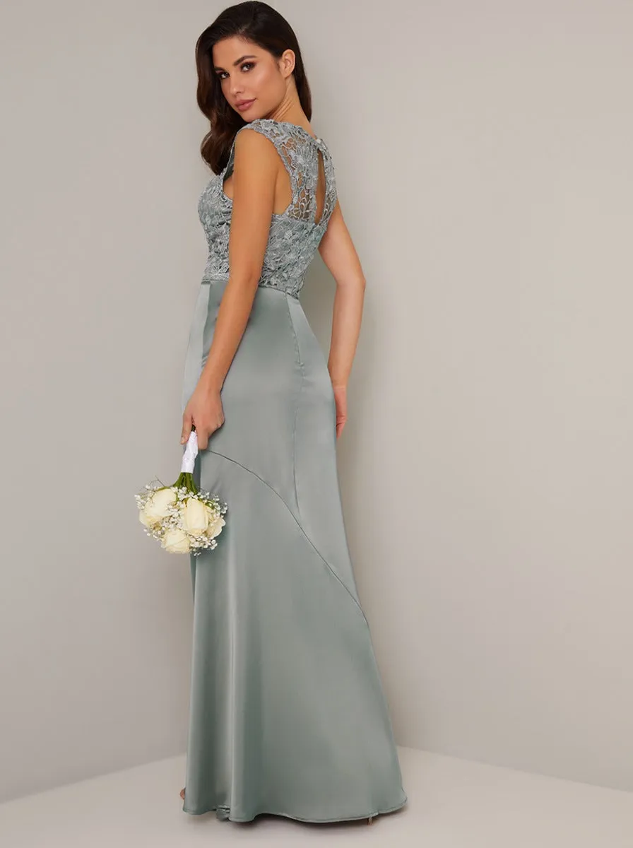 Sleeveless Crochet Maxi Bridesmaid Dress in Green sold by Chi Chi London product image thumbnail 4