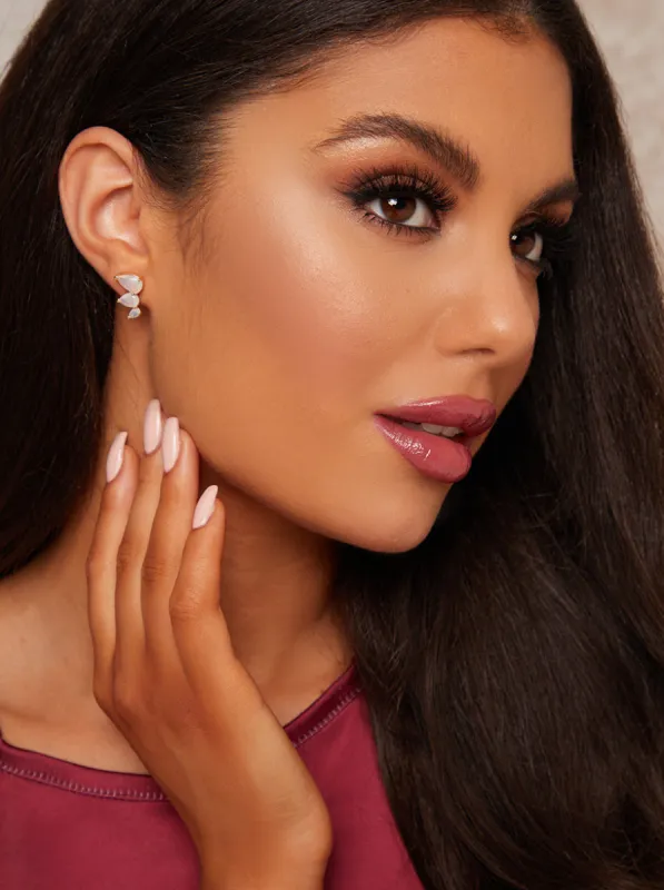 Earrings with Jewelled Stud Design in White sold by Chi Chi London