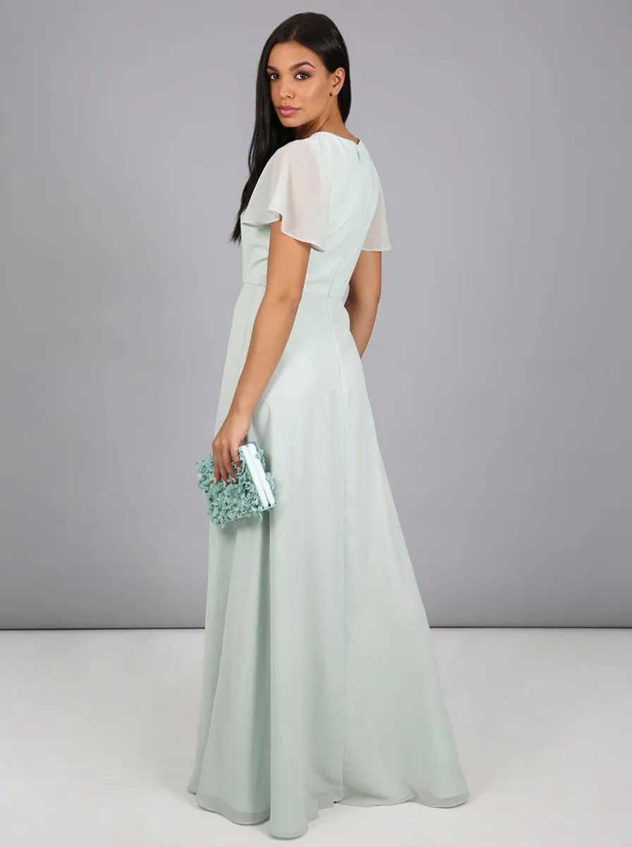 Angel Sleeved Tie Maxi Dress in Green sold by Chi Chi London product image thumbnail 2