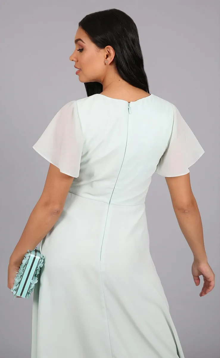 Angel Sleeved Tie Maxi Dress in Green sold by Chi Chi London product image thumbnail 4