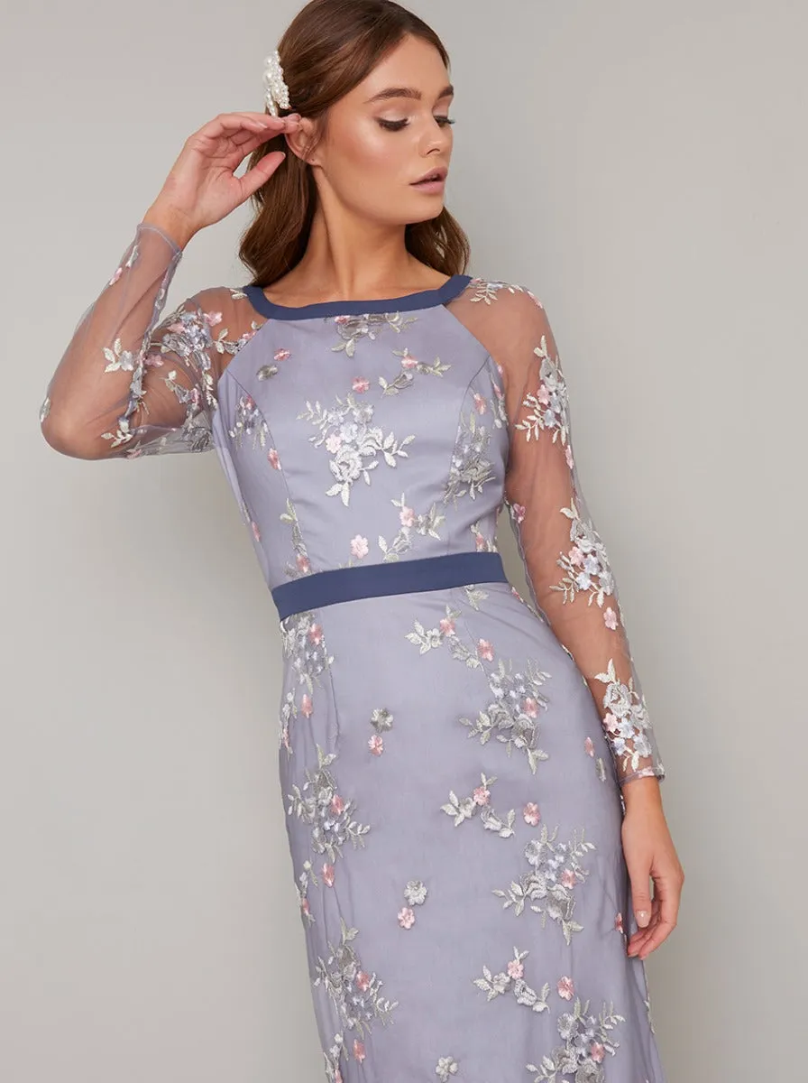 Floral Embroidered Overlay Maxi Dress in Blue sold by Chi Chi London product image thumbnail 2