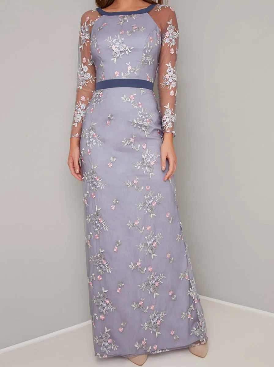 Floral Embroidered Overlay Maxi Dress in Blue sold by Chi Chi London product image thumbnail 3