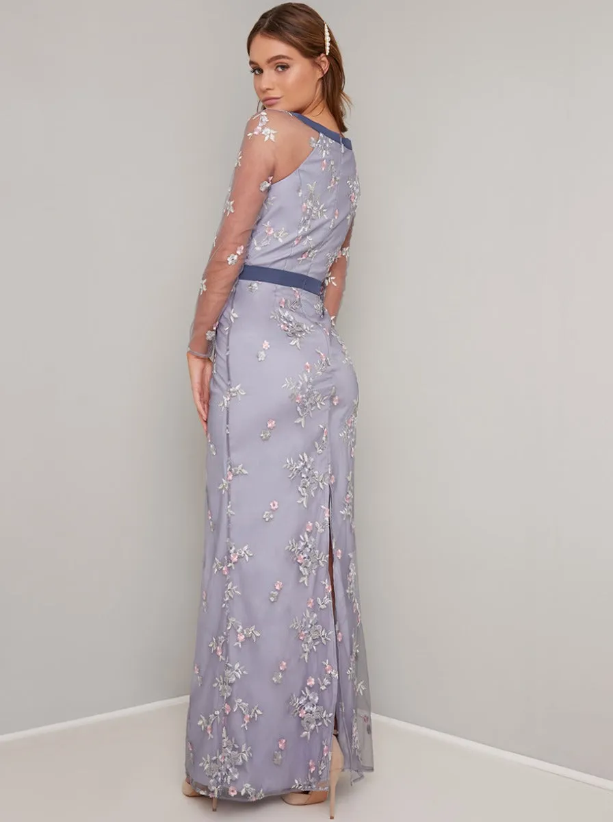 Floral Embroidered Overlay Maxi Dress in Blue sold by Chi Chi London product image thumbnail 4