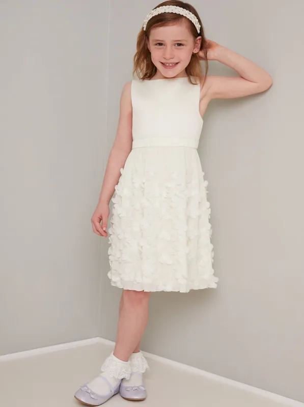Girls 3D Flowergirl Dress in Cream sold by Chi Chi London