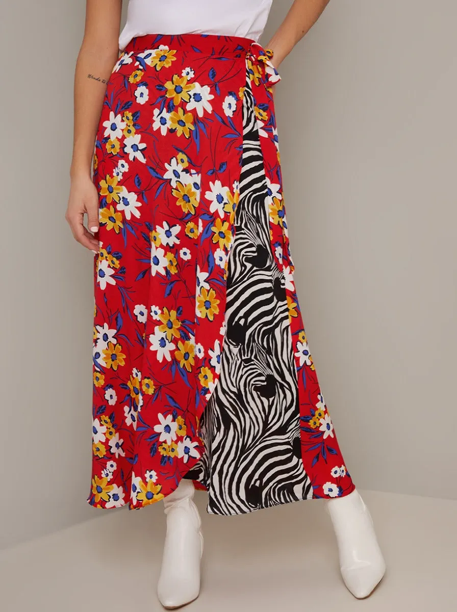 Floral Contrast Print Longline Midi Skirt in Multi sold by Chi Chi London product image thumbnail 2