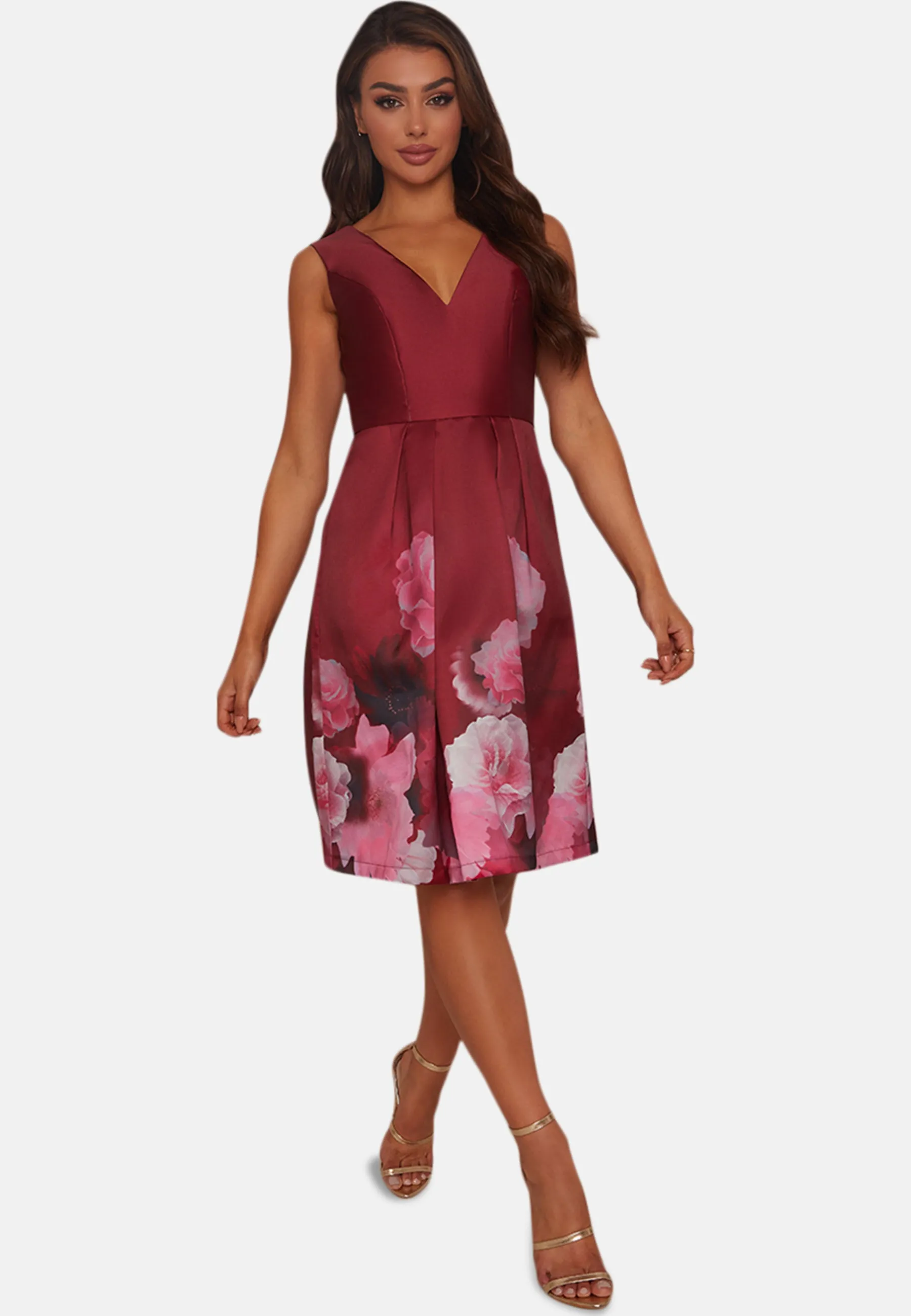 V Neck Floral Print Midi Dress in Dark Red sold by Chi Chi London product image thumbnail 5