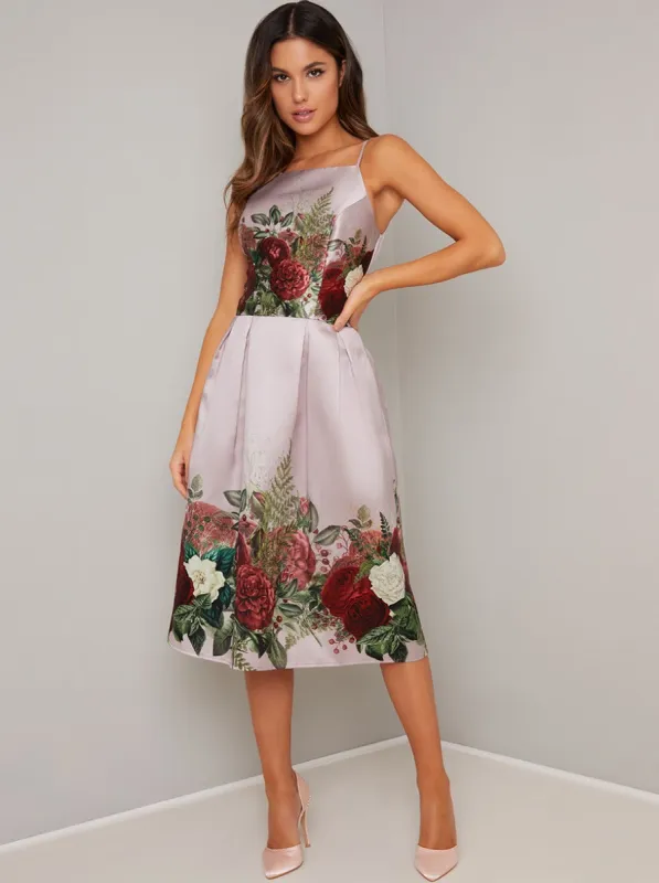 Cami Strap Floral Print Midi Dress in Pink sold by Chi Chi London