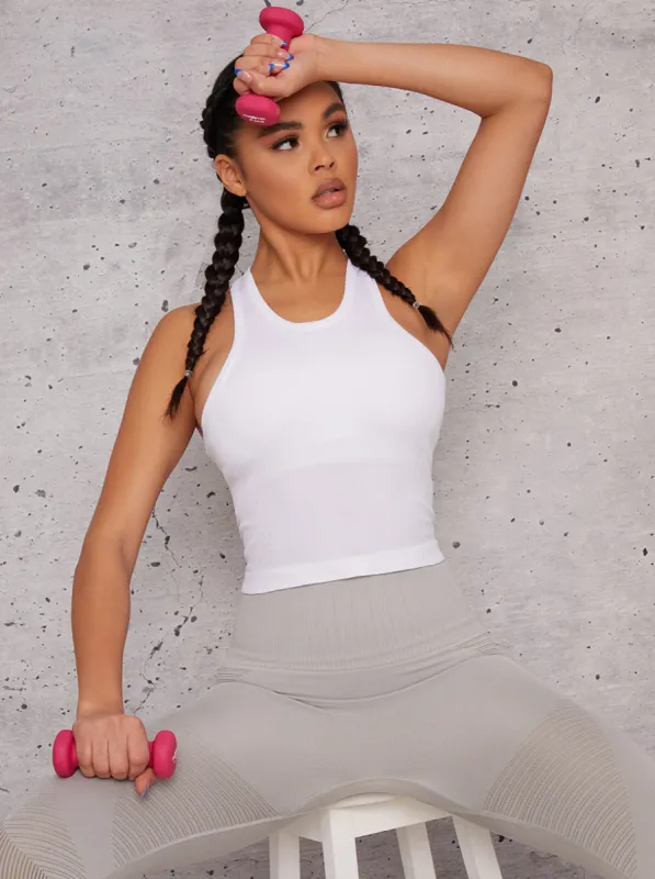 Sleeveless Racer Back Sports Top in White sold by Chi Chi London