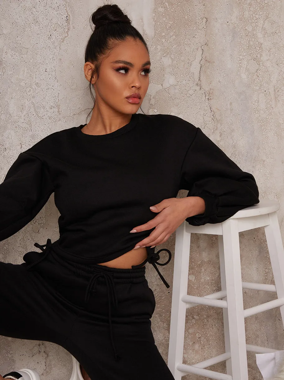 Ruched Detail Sweatshirt & Jogger Loungewear Set in Black sold by Chi Chi London product image thumbnail 3