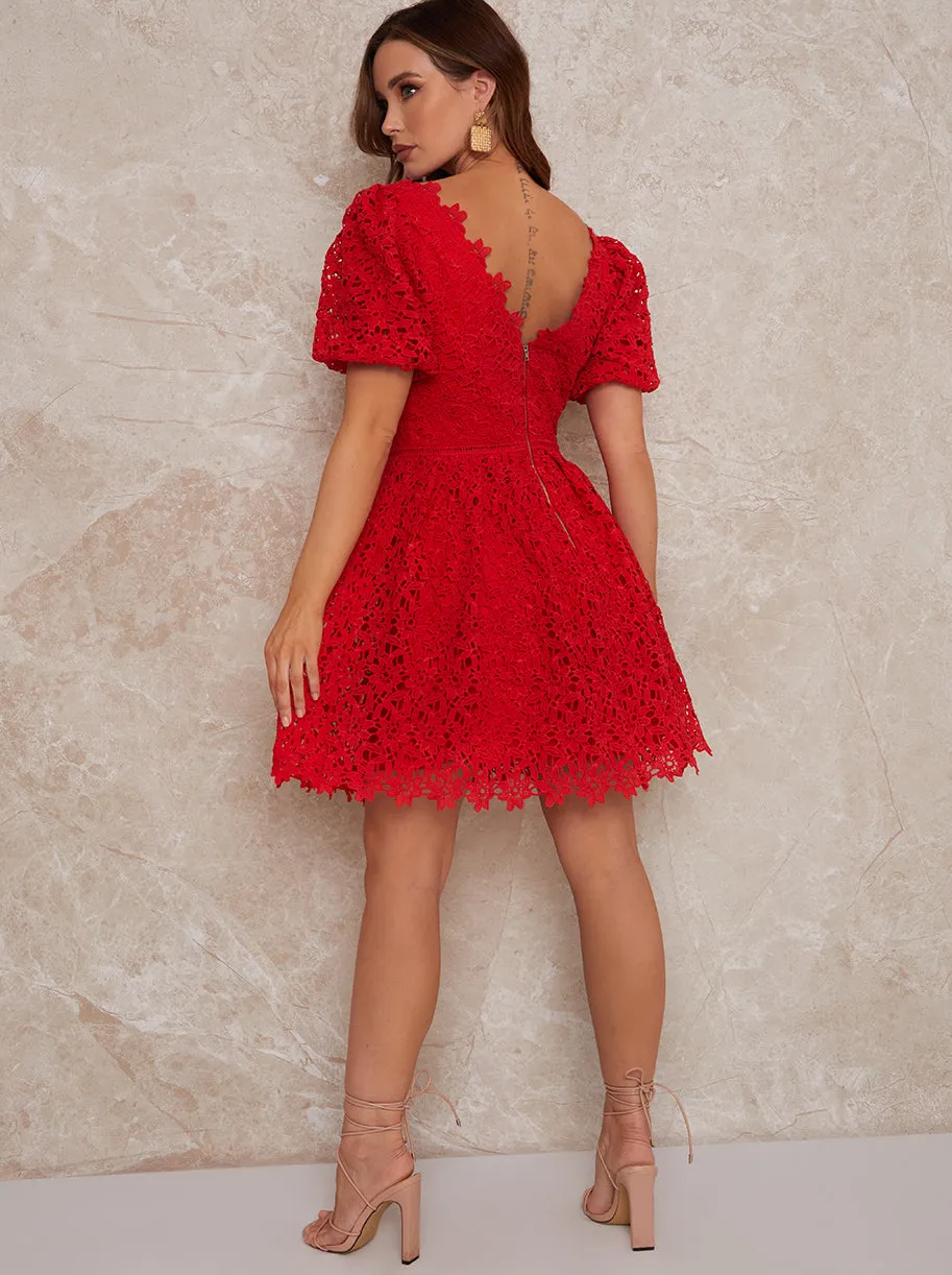 Petite V Neck Crochet Midi Dress in Red sold by Chi Chi London product image thumbnail 4