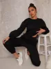 Ruched Detail Sweatshirt & Jogger Loungewear Set in Black sold by Chi Chi London