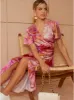 Short Sleeve V Neck Floral Midi Dress in Pink sold by Chi Chi London