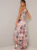 Cami Strap Floral Print Dip Hem Midi Dress in Pink sold by Chi Chi London