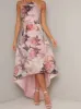 Cami Strap Floral Print Dip Hem Midi Dress in Pink sold by Chi Chi London